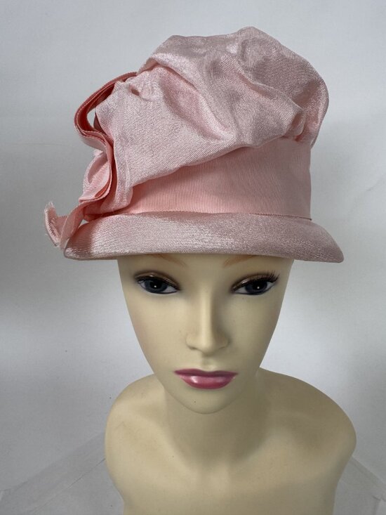 Vintage Pink Satin Womens Hat With Ruched Crown & Ribbon Accent main image 10
